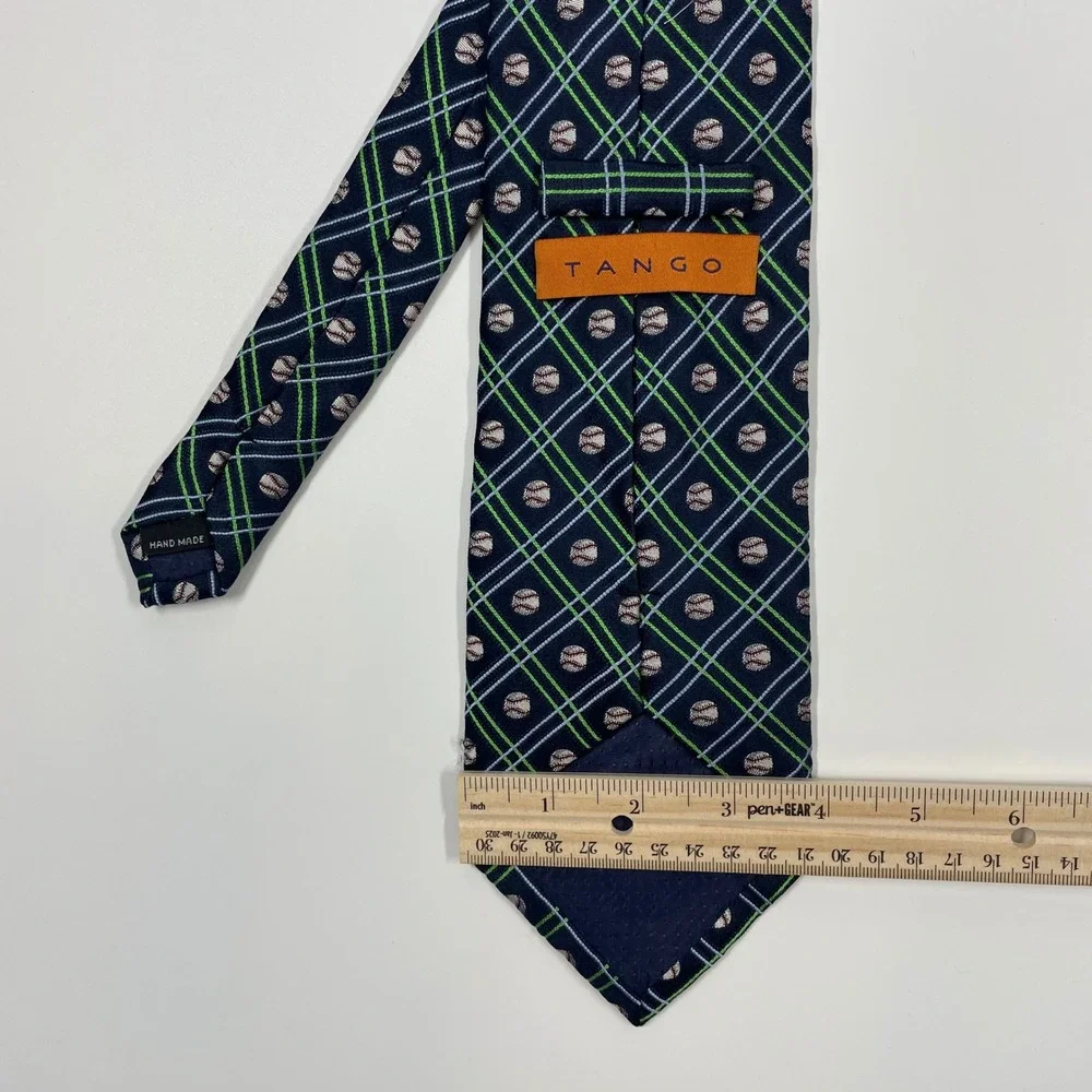 Tango Navy Blue Baseball Plaid Silk Necktie Mens One Size